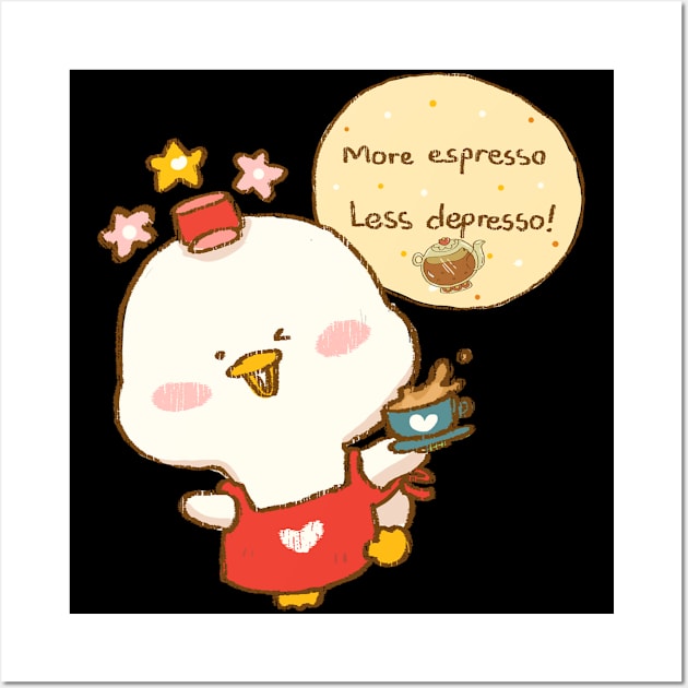 More Espresso Less Depresso Cute Duck with Coffee Wall Art by Mieu-Angels